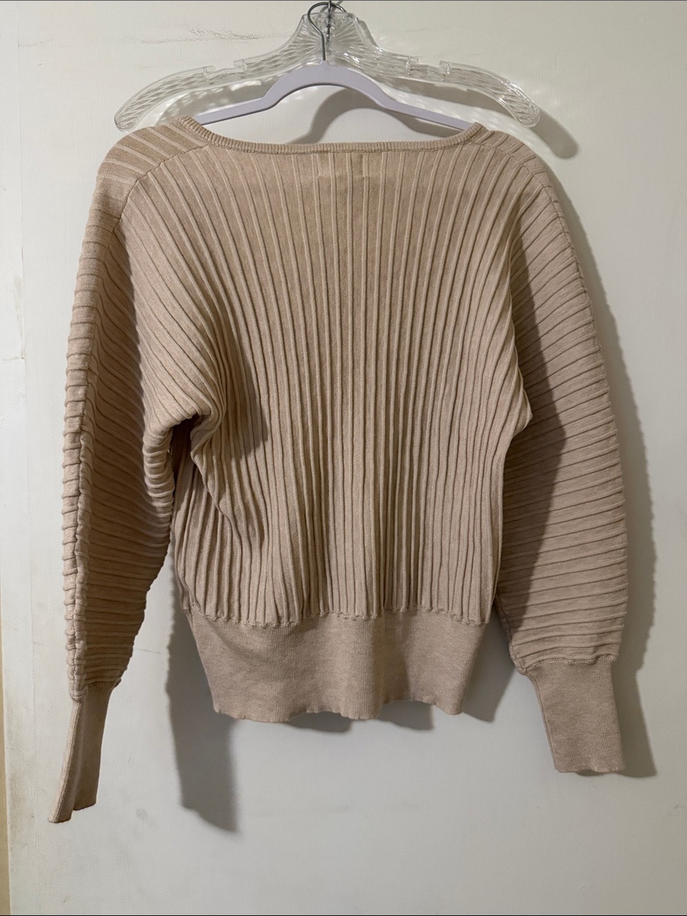 Pinque Ribbed V-Neck Sweater in Cream - Picture 3 of 4